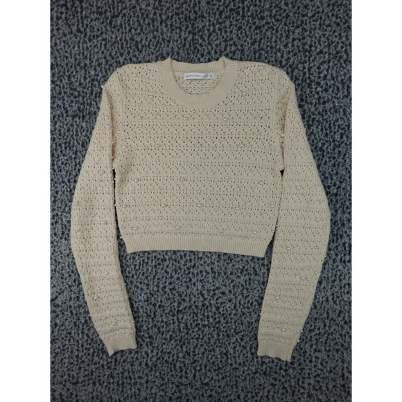 Altar'd State Sweaters - Altar'd State Sweater Womens Medium Cream Pearl Pointelle Cropped Knit